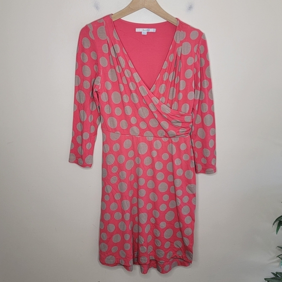 Boden | Coral & Beige Polka Dot Surplice Crossover Bust Dress Size US 8R - Picture 1 of 5